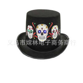 厂家批发万圣节林肯帽 欧美派对帽 带灯鬼头高帽 LED定型帽