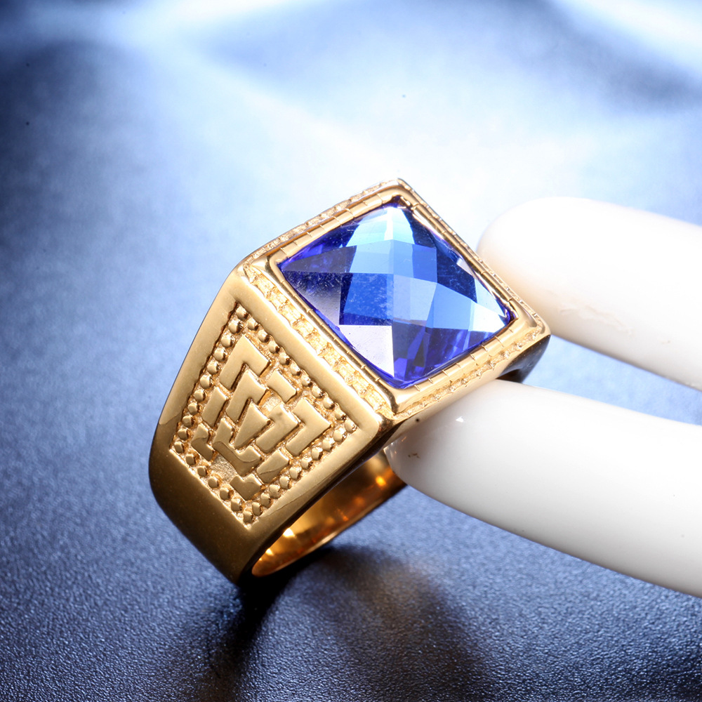 Polishing Plating Material Rhinestones Inlay Material Retro Geometric Titanium Steel Inlay Rhinestones Polishing Men'S Rings