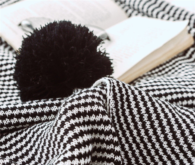 Lehká luxusní severská jednoduchá celobavlněná černá keprová deka do hotelové ložnice, vlněná deka, povlečení_voghion.com