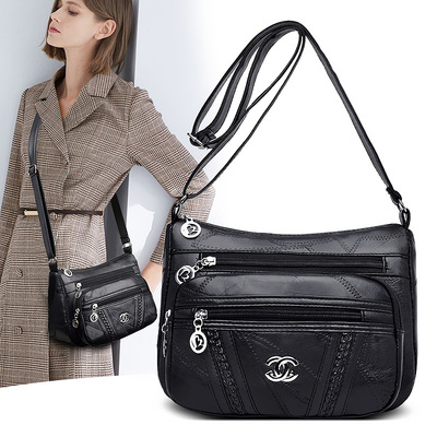 跨境批发pu皮单肩包2019冬季新款时尚百搭中年妈妈包简约斜挎背包