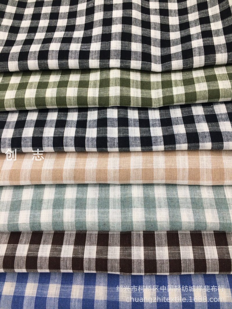 色织竹节朝阳格女装春夏衬衫面料休闲服先染布提花布淘现货