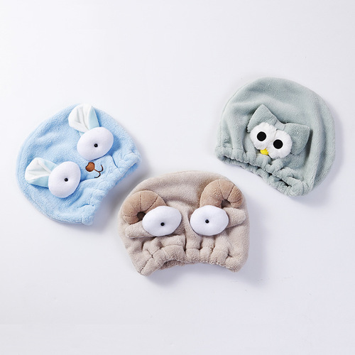 Thickened coral velvet super absorbent cute animal cartoon hair drying cap quick-drying hair turban manufacturer wholesale