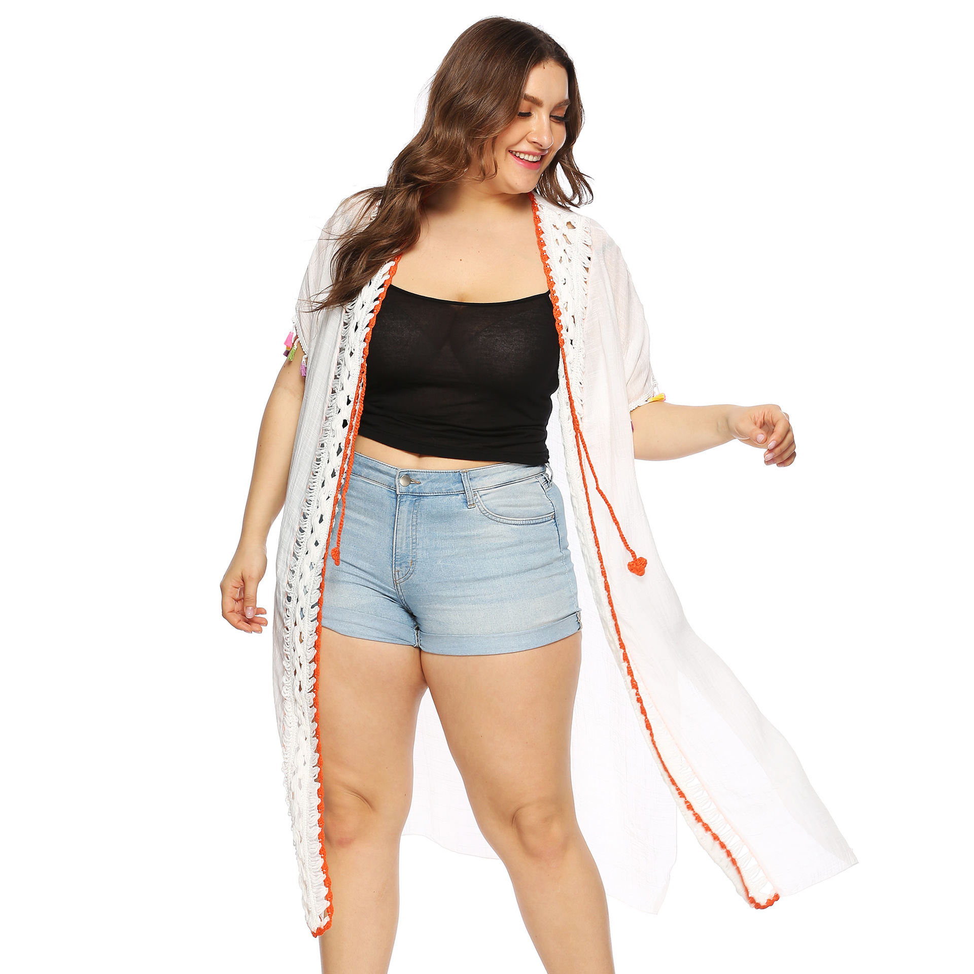 plus size hand crochet stitching beach blouse  NSOY28425