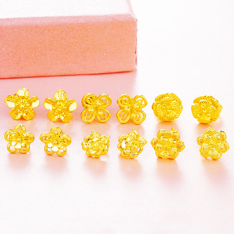 Accesorios calientes transfronterizos Vietnam arena oro flor Stud pendientes cobre puro chapado 24K oro real exquisita flor pendientes