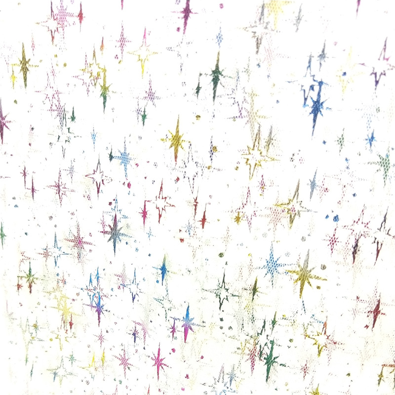 厂家直供七彩满天星网纱烫金布 镂空繁星服装网布面料 裙子装饰布