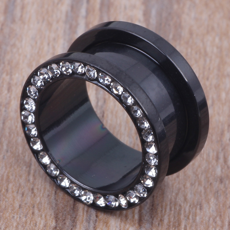 Black Clip Drill I-Shaped Ear Expander Earring 16mm Stainless Steel Body Jewelry detail image 9