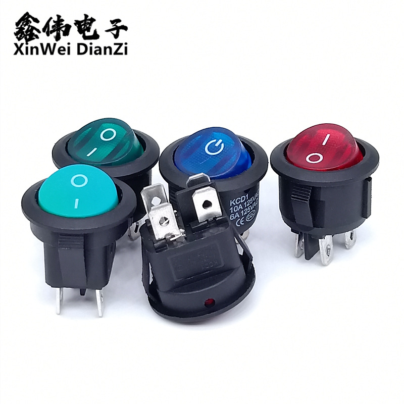 供应上园下方开关 船型开关圆型四脚带红灯 4脚2档全圆形翘板开关