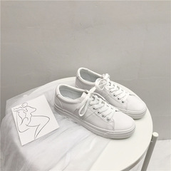 白色春季小白鞋女PU學生圓頭滑板鞋低幫透氣韓版時尚潮流女鞋代發