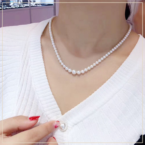 SNIAN 日本akoya天然海水珍珠项链女颈链正圆微微瑕强光akoya塔链