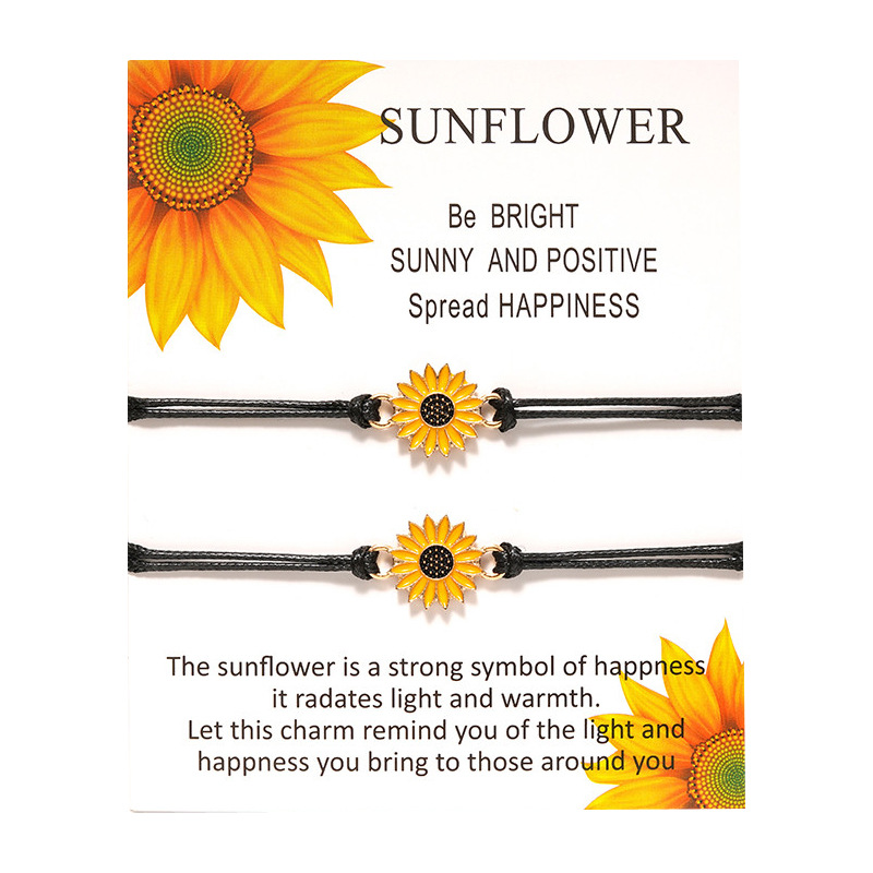 Simple Style Sunflower Alloy Wax Line Enamel Plating Couple Drawstring Bracelets display picture 1