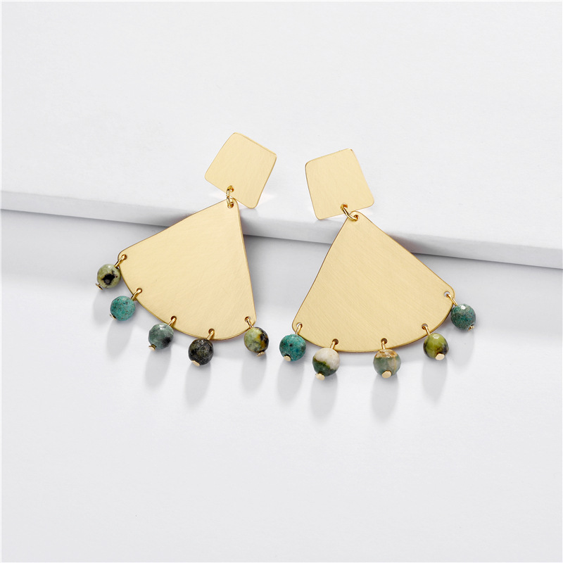 Jewelry Earrings Natural Stone Beads Geometric Fan Pendant Female Earrings New display picture 1