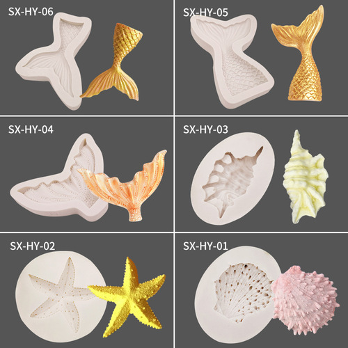 Sanxin Fishtail Fondant Silicone Mold DIY Chocolate Cake Decoration Shell Marine Plaster Ornament Grinding Tool