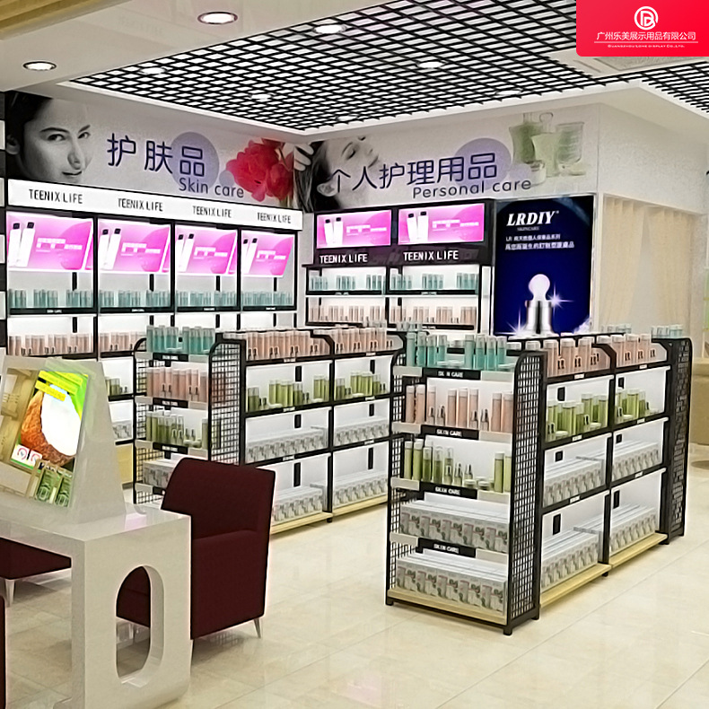 专业定制亚克力木质烤漆化妆品展示柜护肤品展示柜陈列柜