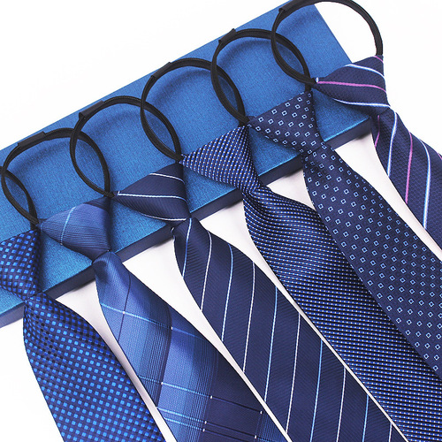 8CM Polyester Zipper Tie Lazy Puller 7cm Men's Business Blue Deep Blue Light Navy Wholesale