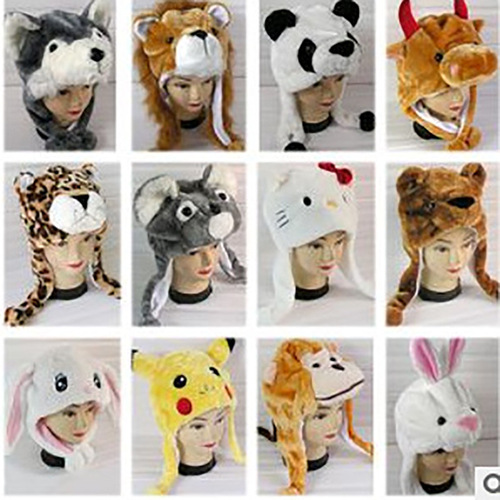 Factory direct sales plush cartoon animal hats, simulated animal hats, warm ear protection hats, children's performance props