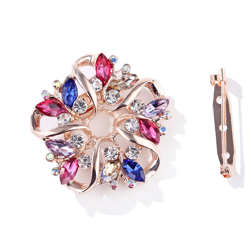 Korean fashion bunte kristall glas blume rose gold brosche schal schnalle dual zweck alle spiel kleidung zubehör_voghion.com