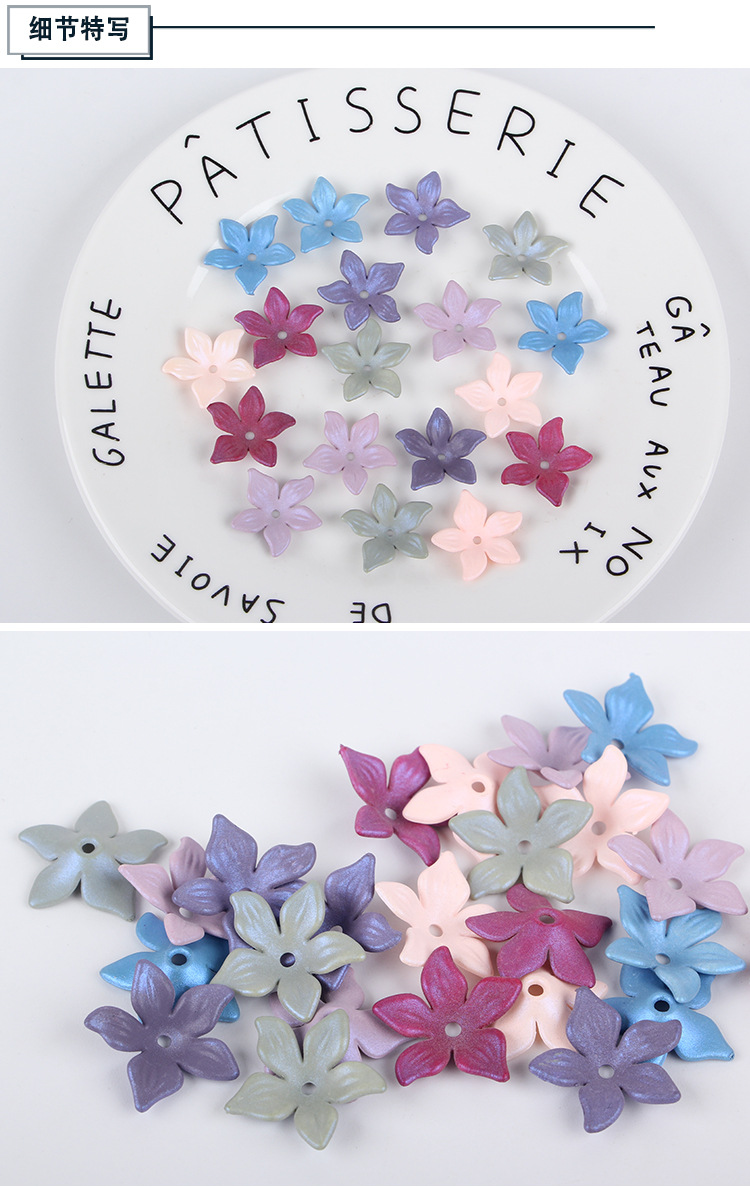 Factory direct sales of acrylic mid-hole frosted five-petal flower handcrafted headwear, bride headwear, ancient-style hairpin accessories detail image 5