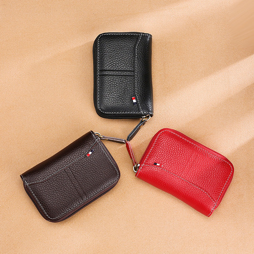 New version of high-end genuine pickup bag, pebbled pattern women’s spliced ​​coin purse, cowhide men’s business card bag