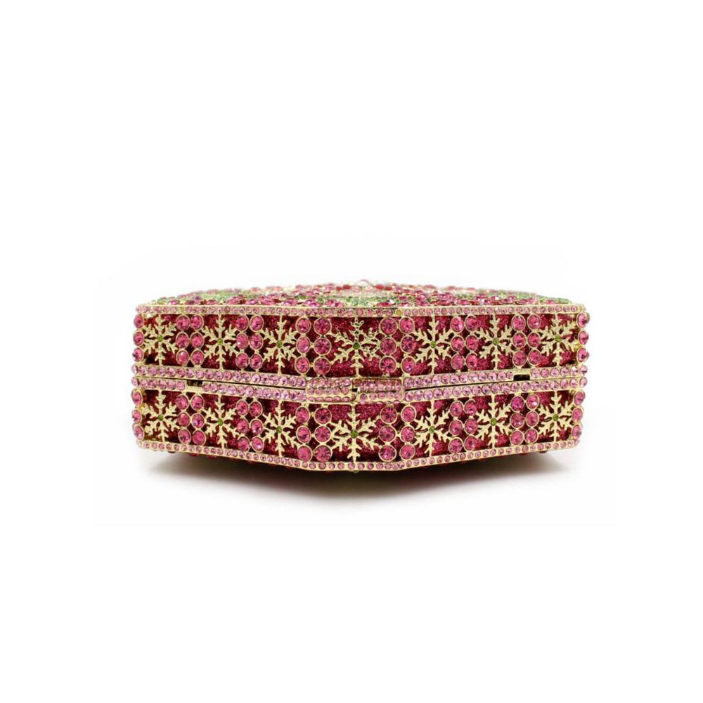 Túi clutch nữ đính pha lê kim cương bông tuyết, thiết kế hợp kim rỗng, làm bằng tay — Màu tím, Màu xanh lam, Ảnh tùy chỉnh được Cá nhân hóa, Màu đỏ hoa hồng chi tiết 5