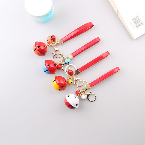 Creative two-color bell keychain small gift DIY accessories key chain PU leather rope car bag pendant wholesale