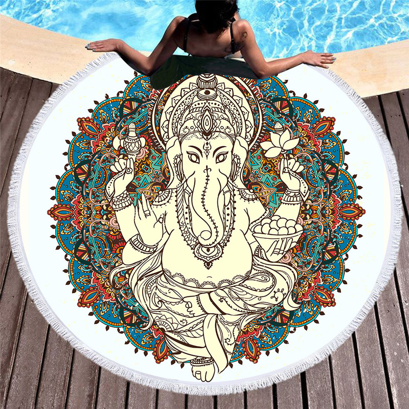 Spot European and American Round Printed Beach Towel Microfiber Digital Printed Beach Towel Indian Elephant