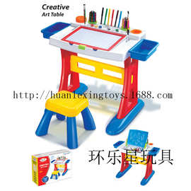 艺术创作画桌 学习桌带凳子 儿童益智玩具画架 涂鸦学习架配椅子