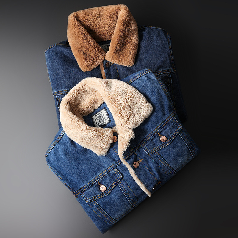 Herrenbekleidung Jacke Tops Herbst und Winter Stil Plus Samt Nostalgische Version Modische Casual Denim Jacke Einteiler Drop Shipping_voghion.com
