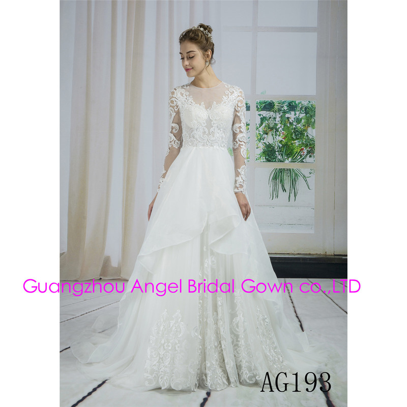 Muslim Style Long Sleeve Church Wedding Dress Beaded French Lace Wedding Dress