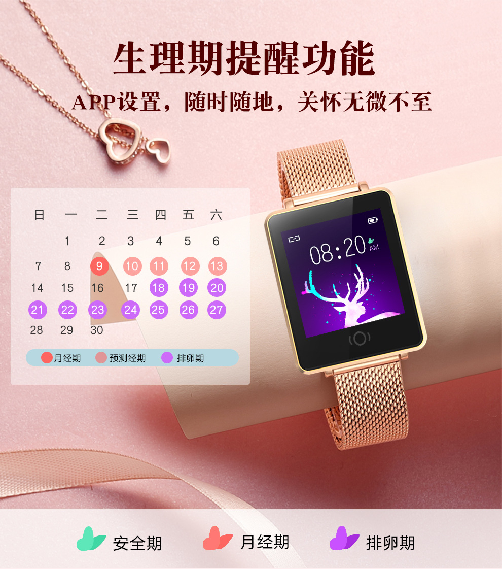 ck26 intelligence Female sex Bracelet Blood pressure Heart Rate sleep Monitor Caller Menstrual period Remind Girlfriend