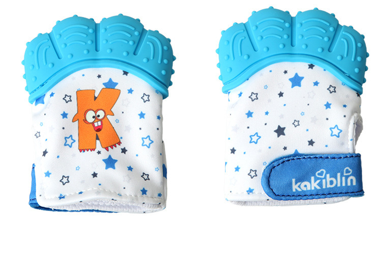 Teether Gloves on a baby