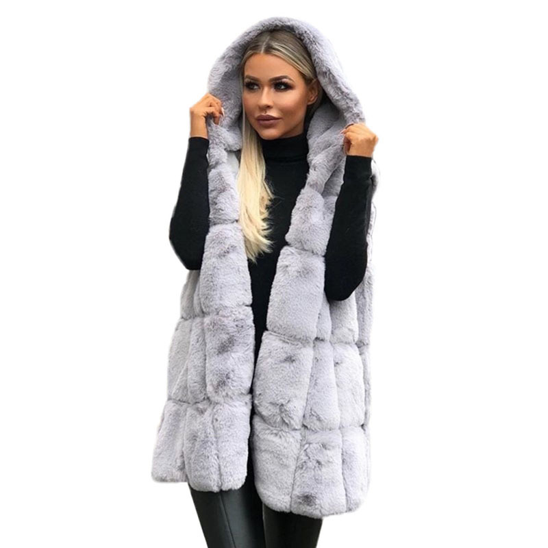 Women's Fashion Solid Color Plush Placket Faux Fur Vest display picture 4