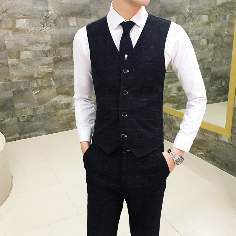 2018春裝新款男士商務休閑馬甲英倫格子西服背心