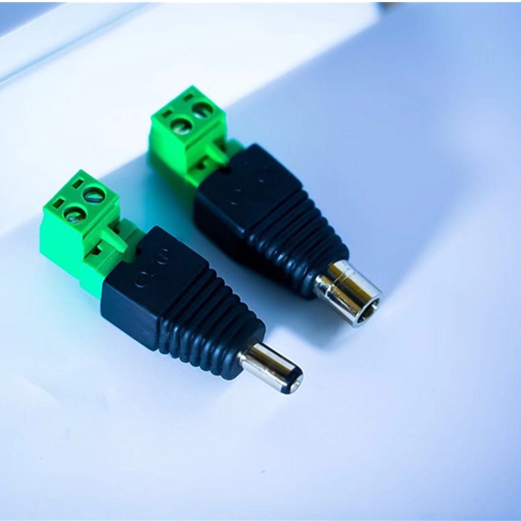 工厂直销Connector DC公 L型弯头绿色端子免焊DC电源头 12VDC监控