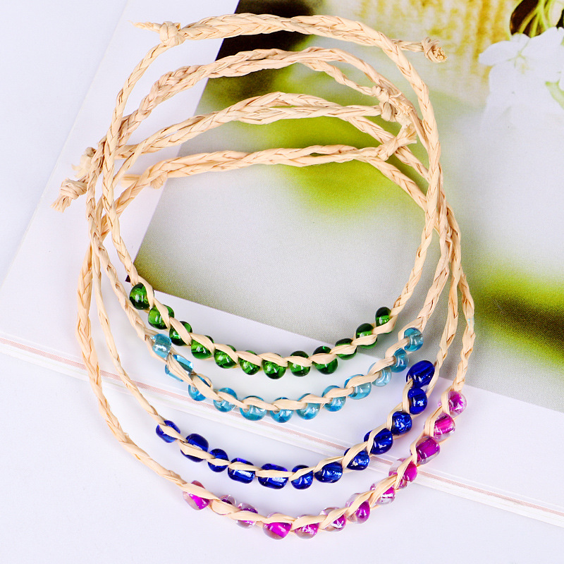 Ethnic Style Solid Color Straw Crystal Womenu0027S Bracelets 1 Piece