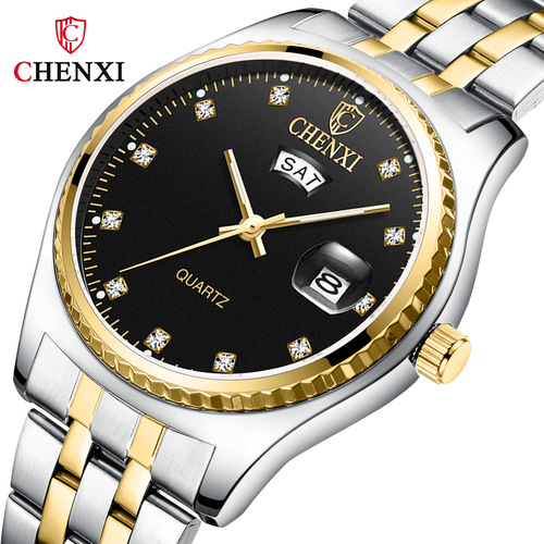 Couple pair watch double calendar cross-border diamond fashion business watch foreign trade live broadcast manufacturer chenxi quartz watch