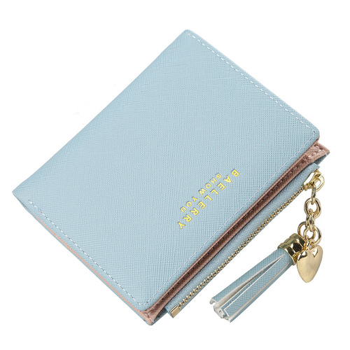baellerry wallet women's short Korean style multi-card buckle coin purse cross pattern tassel zipper women's bag
