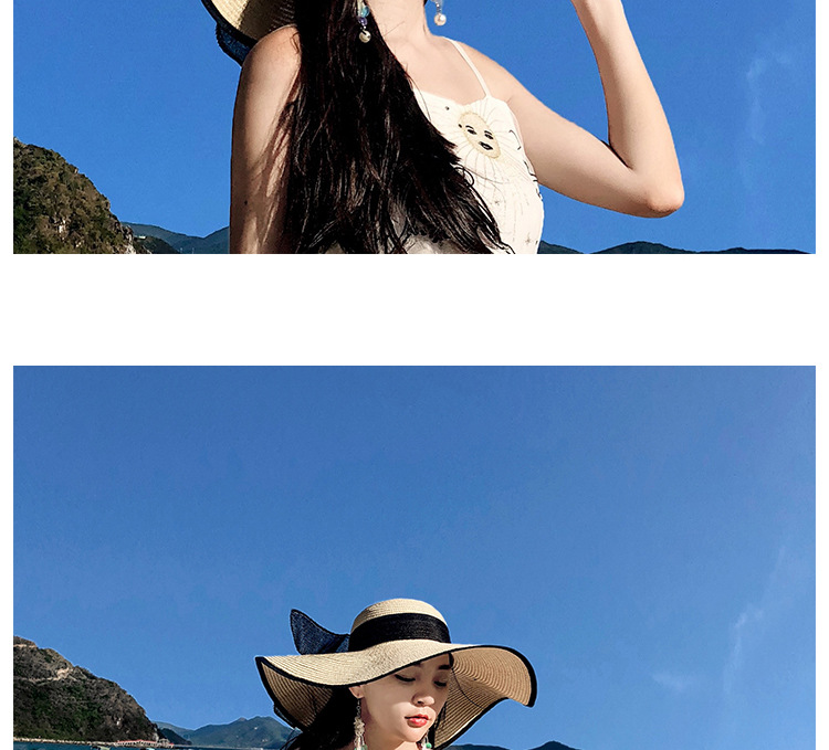 Women's Vacation Solid Color Bowknot Big Eaves Straw Hat display picture 5