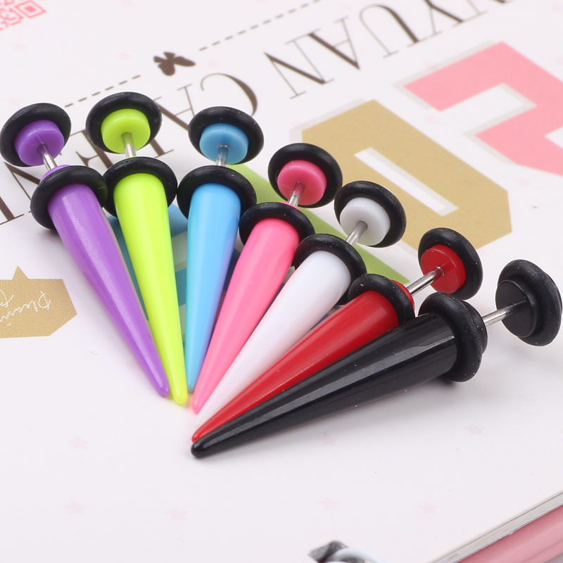 Acrylic Cone Ear Expander Earring Pink Geometric Ear Plug for Gauged Earlobe detail image 9