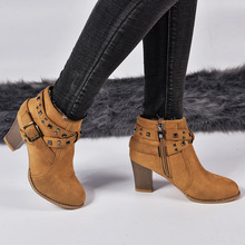 独立站ebay亚马逊女式短靴厂家货源欧美外贸大码粗跟豹纹女式皮靴