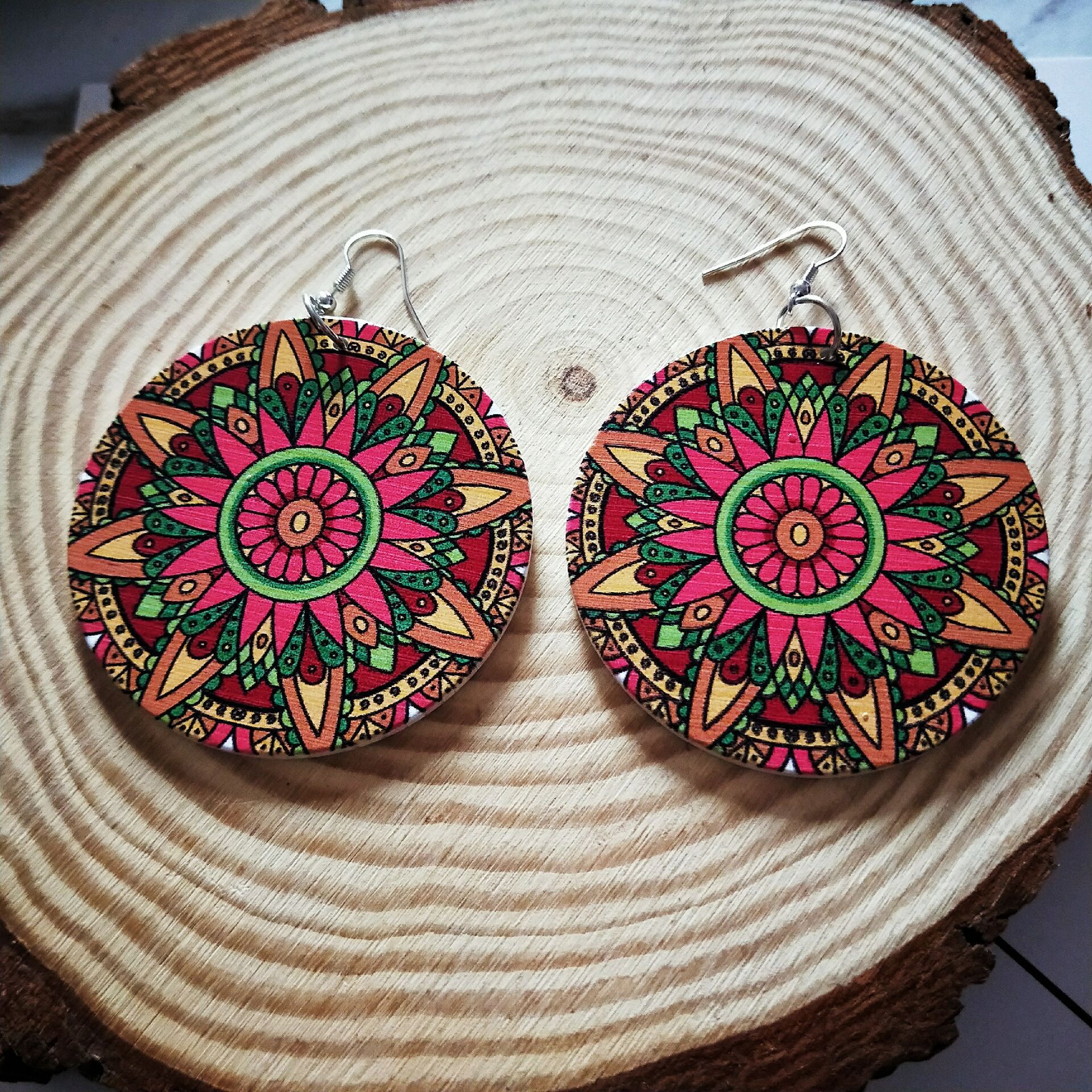 Fashion Colorful Kaleidoscope Wooden Earrings display picture 2