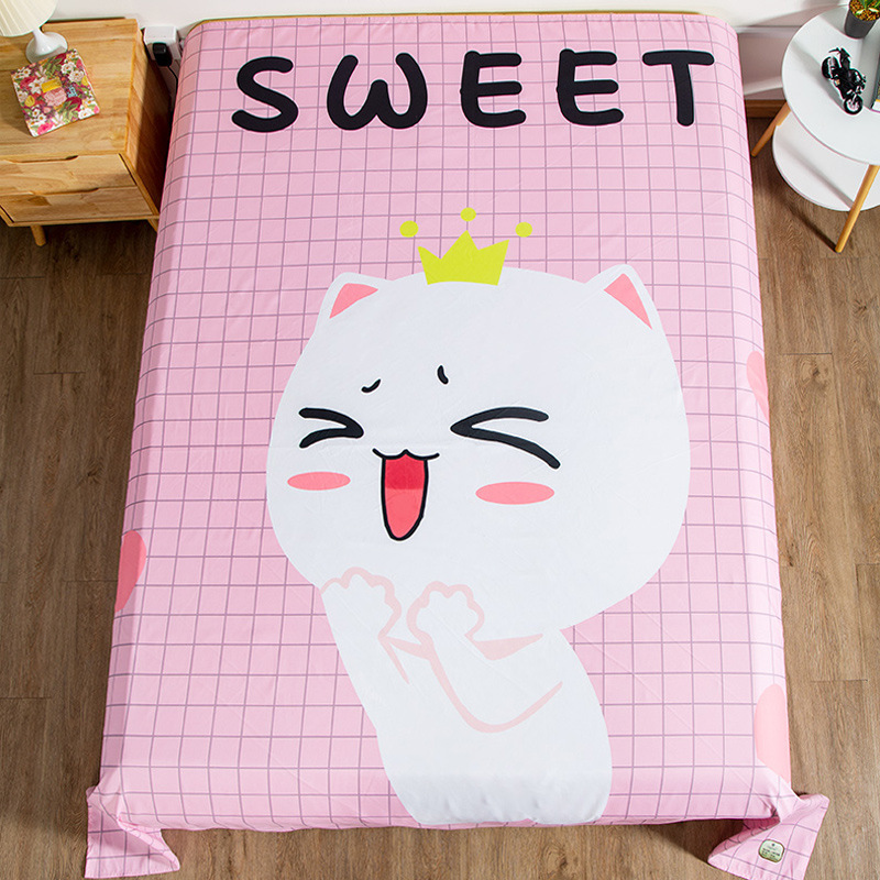 Cartoon cat Sheet sheet Simplicity lattice Bedclothes student dormitory Single girl direct deal
