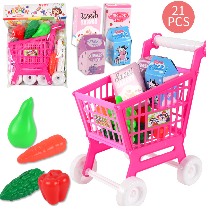 Cross-border children's shopping cart toys children's puzzle supermarket trolley 21PCs role-playing toys