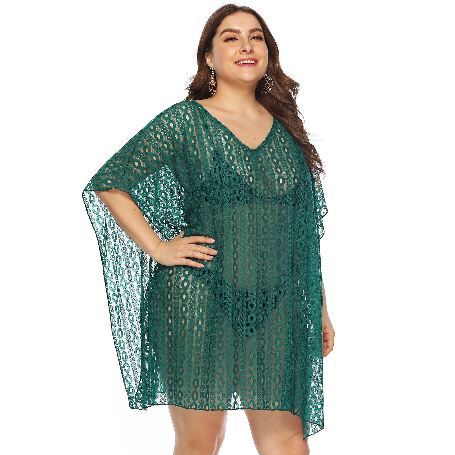 V-neck sexy lace hollow plus size beach blouse NSOY28475