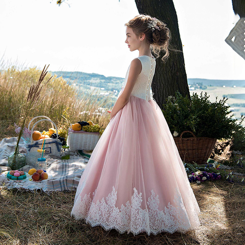 Ärmelloses Spitzenkleid für Mädchen, bauschiges Prinzessinnenkleid für Geburtstag, Hochzeit, Kinderbekleidung 3-7 Jahre 【Vorbestellung | Versand in 15 Tagen】_voghion.com