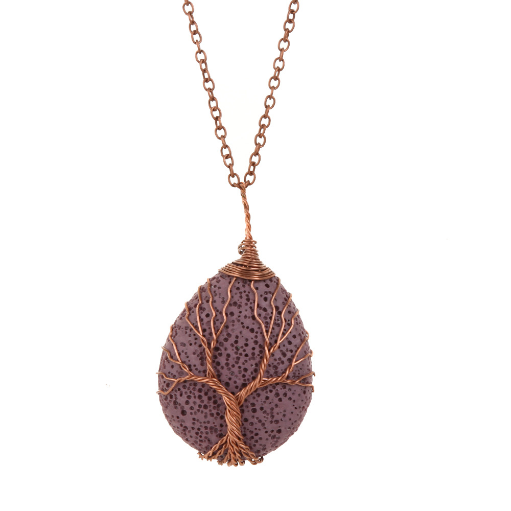 Fashion Tree Alloy Plating Natural Stone Pendant Necklace 1 Piece