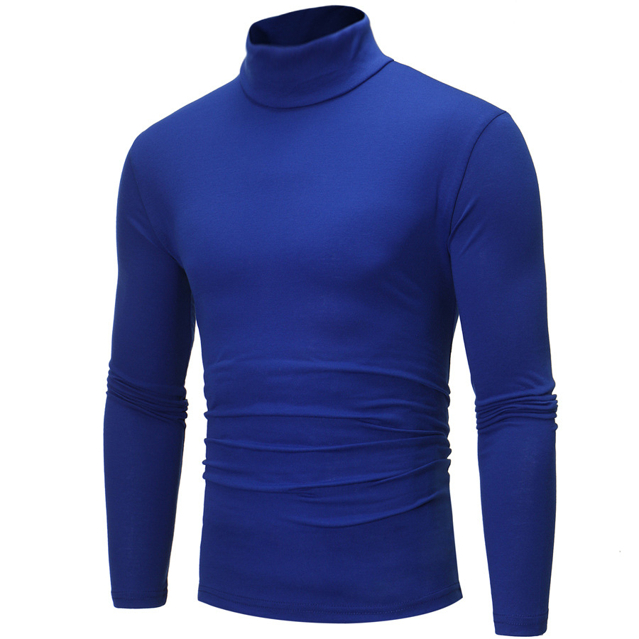 Quick sale Amazon new men's high collar Long Sleeve T-Shirt Large Thin Solid Color casual T-shirt men's bottom coat