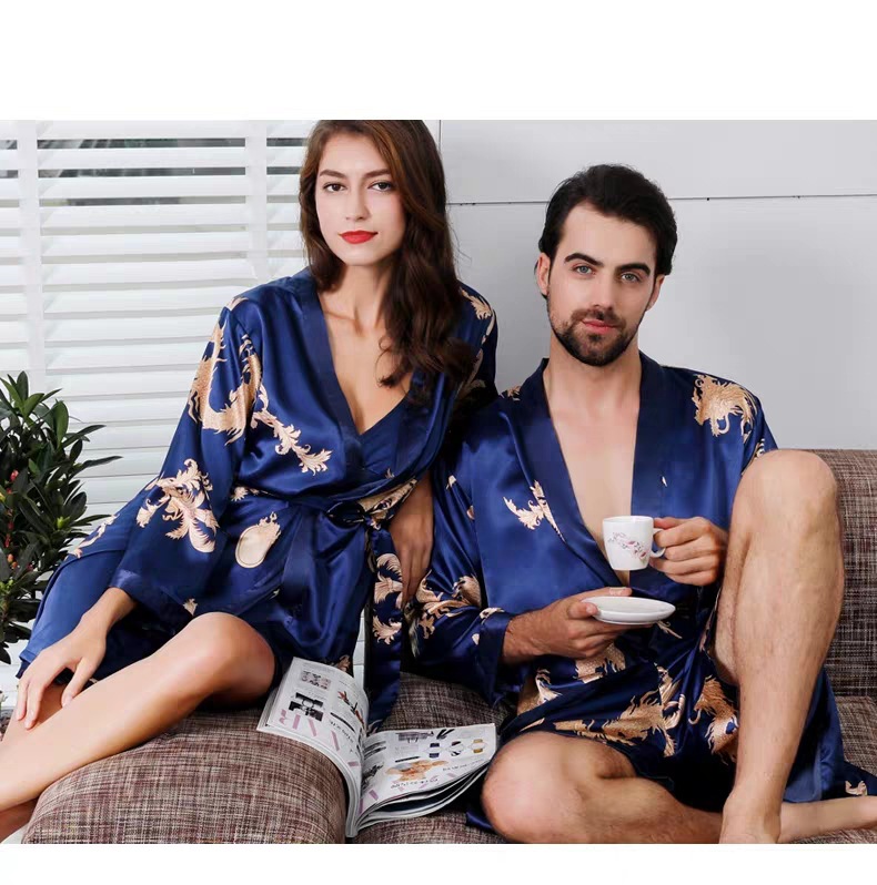 Home Sleeping Couple Retro Printing Imitated Silk Polyester Pajama Sets display picture 7