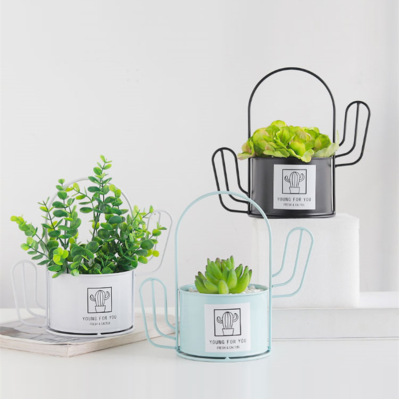 铁艺仿真花小盆栽鲜花盆景欧式花盆铁皮花桶仿真绿植多肉容器花器|ru