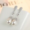 Silver earrings with tassels, zirconium from pearl, Korean style