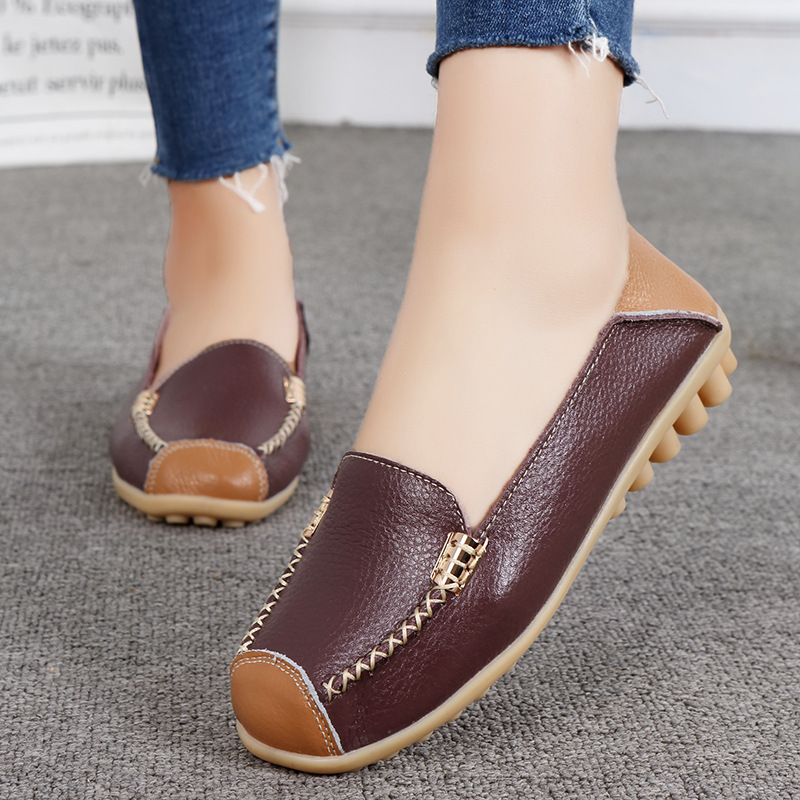 Spring and Summer New Large Size Leather Shoes Nurse Shoes Lace-Up Flat Casual Comfortable Shoes